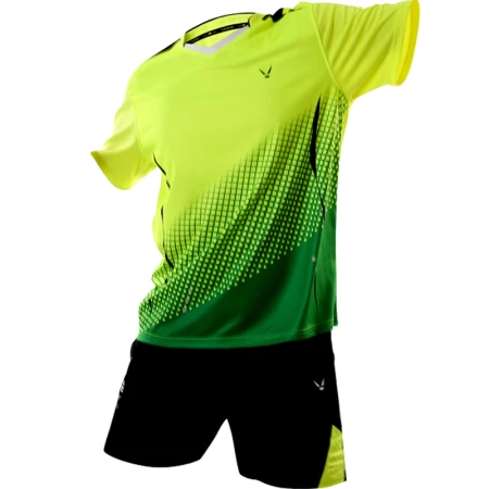 Ping Yu loose breathable mesh clothing female badminton clothing men's suit sports quick-drying clothes custom printing short-sleeved table tennis tennis adult children adult men's fluorescent green suit M