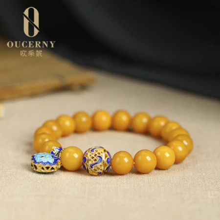 Aucini beeswax bracelet amber chicken oil yellow old wax with cloisonné enamel Ruyi pendant for men and women and Ling Yangyang