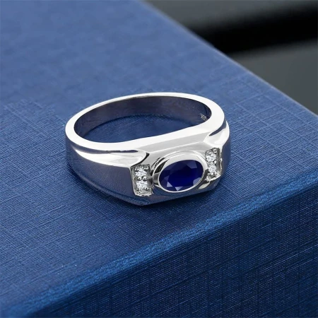 GSK silver sapphire ring men's trendy fashion jewelry 1.95 carat color treasure ring 925 silver men's ring light luxury retro ring for girlfriend birthday gift US 12th China 27th custom