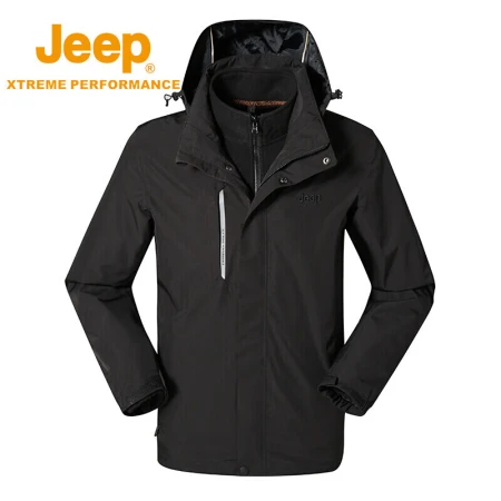 Jeep Men's Jacket Fleece Two-piece Outdoor Jacket Men's Three-in-One Couple Models Windproof Waterproof Warm and Cold-proof Clothes Mountaineering Jacket Men's Brand Black 2XL