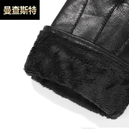 Manchester genuine leather gloves women's autumn and winter fashion leather gloves plus velvet warm cycling driving gloves sheepskin YP02 black L