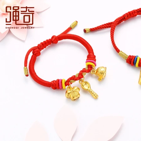 Shengqi Gold Transfer Bead Bracelet Baby Bracelet Gold 999 Pure Gold Red Rope Anklet One-year-old Newborn Full Moon Auspicious Three Treasures Gold Bracelet Baby Tanabata Gift [Baby] Auspicious Three Treasures Bracelet Gold Weight: 1.51-1.6g