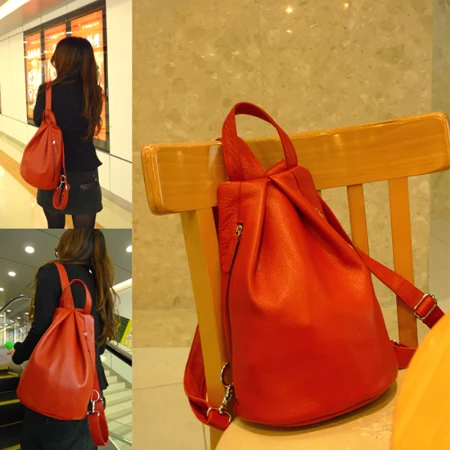 Huini shoulder bag women's bag small bag head layer cowhide leather all-match trendy fashion simple soft leather women's bag anti-theft small backpack large red