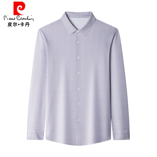 皮尔卡丹（pierre cardin）重磅桑蚕丝男士长袖衬衫中年休闲高端商务免烫格子衬衣男 9901红格衬衫 M 建议95-120斤