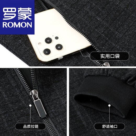 罗蒙（ROMON）中老年人爸爸春装夹克外套春秋款立领中年男士春季夹克男上衣男装 N9893黑灰 春秋款 2XL 【建议体重145-160斤】