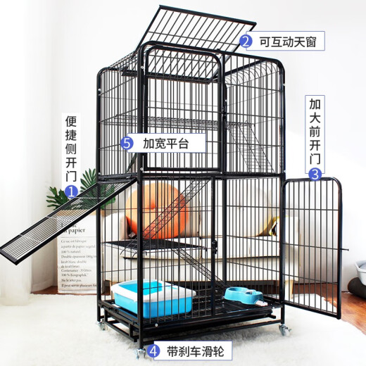 Hanhan pet cat cage large three-story four-story square tube cat cage cat villa cattery cat house breeding cage kitten adult cat universal cat supplies black 1.35 meters four-story attic style with side door