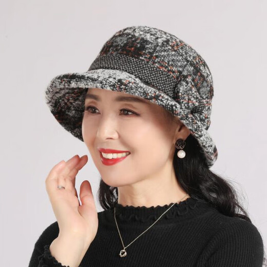 BuyYii 中老年帽子女洋气秋冬款盆帽妈妈帽毛呢帽老人帽保暖防寒渔夫帽 LRM-11桔色 M(56-58cm)