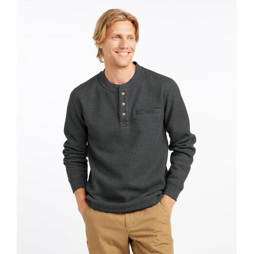 L.L.Bean men's sweater Henry shirt casual sports pullover autumn and winter velvet thickened warm top middle-aged and elderly dad wear Green Heather green L suitable for bust 116-122CM