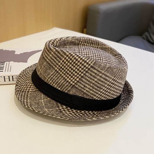 Nozhi Meng Autumn and Winter Small Brim Top Hat Men's Retro Plaid Jazz Hat Elegant Stage Performance Hat Retro Gentleman Hat NA051 Black and White Check Average Pier Girth 58cm