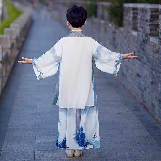 Annie Youer Boy Hanfu Estilo chino Young Master Young Master Autumn Clother's Anciente disfraz de niños guapo Student Study Chinese Study Gray 150