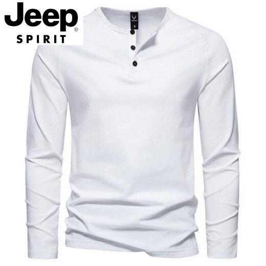 JEEP SPIRIT Spring and Autumn Men's Pure Cotton Henley Collar Long Sleeve T-Shirt Youth European and American Simple Elastic Slim Solid Color Versatile Bottoming Shirt Dark Gray XL 140-160Jin Jin is equal to 0.5 kg