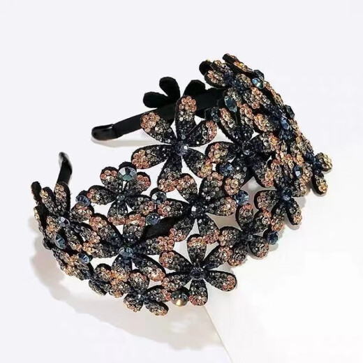 Mrs. Win (Mrs win) wide-brimmed flowers to cover white hair artifact, flower blossoms, rich and noble pressure hairpins, hairpins, rhinestone anti-slip headband, headband, headband, white hair cover - ink gray B05-104