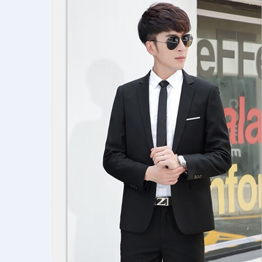 Autumn black suit for men, handsome college student, middle and high school student graduation photo suit, five-piece wedding dress, single button, black suit + white shirt + trousers + tie XL 121-134Jin Jin is equal to 0.5 kg