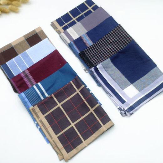 Duoyin men's cotton handkerchief old-fashioned cotton soft sweat-absorbent towel thin handkerchief plaid old man random color (3 pieces) [30*30 size]