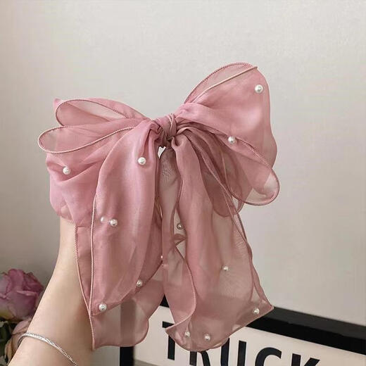 Mrs win 2025 new high-end oversized bow ponytail clip headdress hair clip female back head internet celebrity spring clip hair card apricot color A03-104