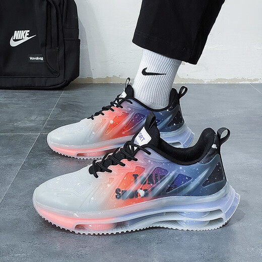 EXUELING men's shoes summer breathable cushion shock-absorbing large size men's shoes sports shoes for teenagers trendy running shoes heightened summer shoes for men TK757 gray orange 40 (250mm)