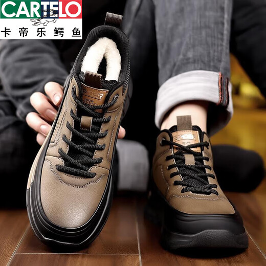 Cartelo Cotton Shoes Men's 2025 Hiver Nouveau cuir authentique plus toison Boots de neige en laine épaissi des chaussures masculines chaudes et décontractées