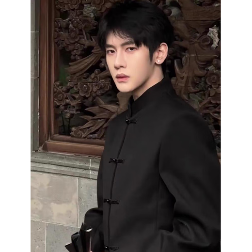 7 Ausgezeichnete Produkte Neue chinesische Herrenkleidung Chinesische Schulterpolster Anzug High-End Frühlings- und Herbstjacke Zhongshan Republik China Student Top Männer WTP-JK19 Black XL