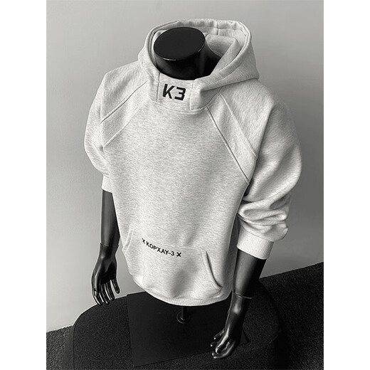 Katuchi trendy brand heavy stiff hooded sweatshirt men's autumn and winter American high street velvet thickened handsome couple tops jacket white gray velvet XL recommended 120-140Jin Jin equals 0.5 kg