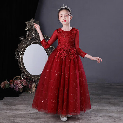 
Dev Ake children's dress girl princess skirt high-end long skirt small host piano performance evening dress big boy middle school student CW683 long white 160 (recommended 71-80 Jin [Jin equals 0.5 kg])