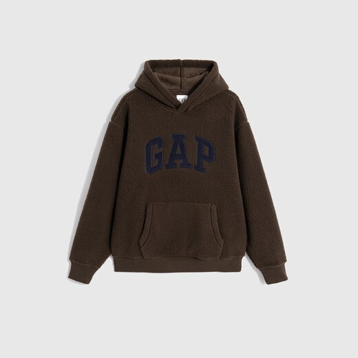 
Gap Men's and Women's LOGO Imitation Lambskin Dropsleeved Sweatshirt American Casual Warm Hoodie 807084 Dark Brown S (175/92A)