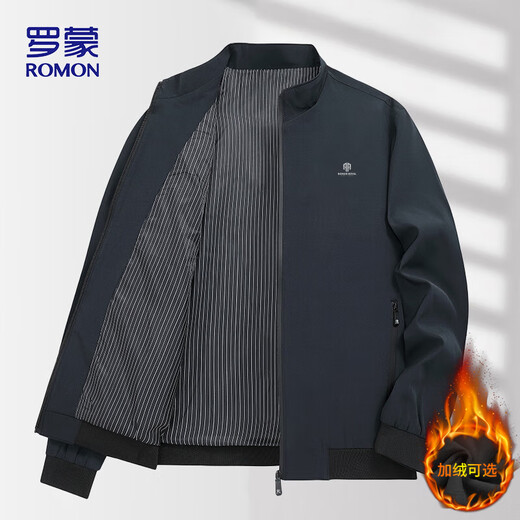 
ROMON Jacket Men's Spring and Autumn Jacket Solid Color Stand Collar Versatile Executive Business Casual Men's Clothing ii6 Dark Blue 3XL