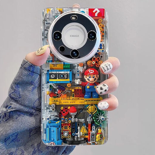 
Mechanical Mario suitable for Huawei mate60 mobile phone case PURA70PRO cartoon 70 transparent apple 15 men's X set Space shell-transparent-JH722 Mechanical Mario Huawei mate60pro