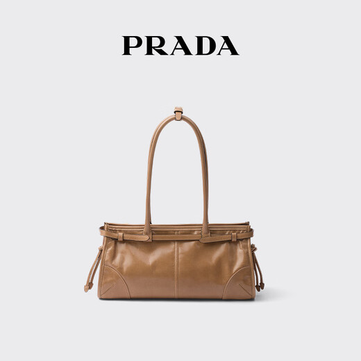 PRADA/Prada gift women's Prada Bonnie medium calf leather portable shoulder bag bean paste color