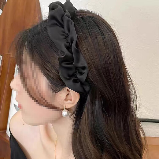 Meng Keduo high skull black pleated headband women's hairpin face wash headband small wide edge versatile high-end headband wrinkled headband black