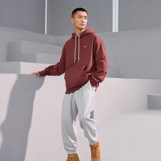 耐克（NIKE）官方男子加绒长裤卫裤针织宽松休闲刺绣个性柔软DX1365 063调色暗灰/白 L