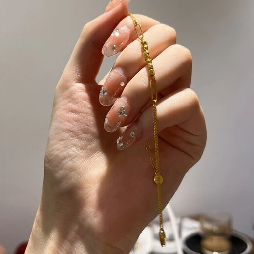 Wenying ING polyhedral small square gold bracelet women's bungee broken gold 18k gold light luxury niche sense ins bungee