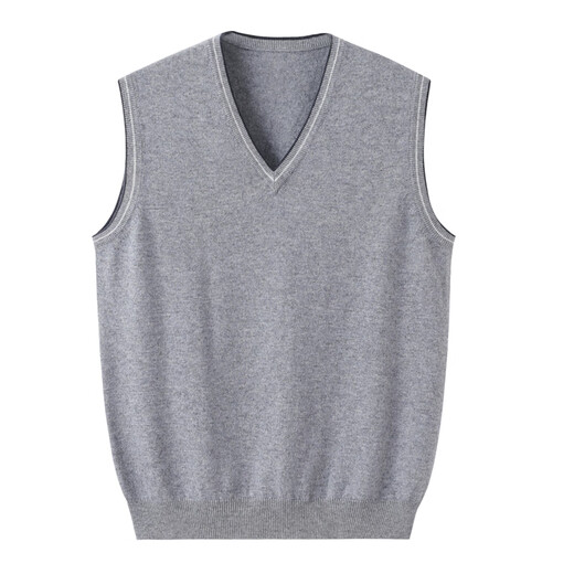 KAISENSHI鄂尔多市市产秋冬新款纯羊绒背心男式休闲保暖针织毛衣马甲 浅灰色 175/95A 115