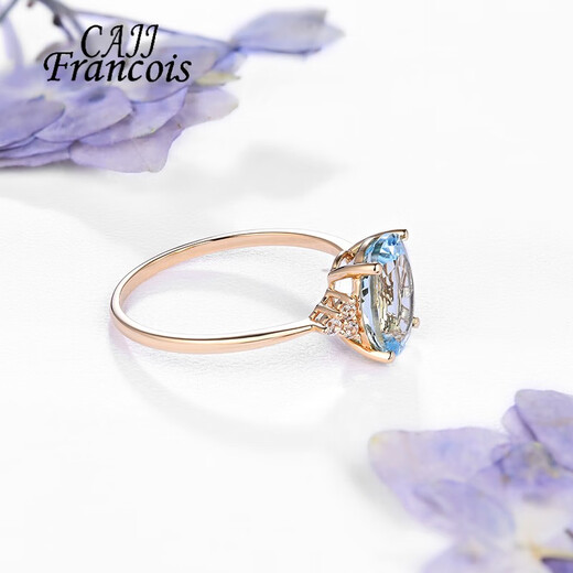 CAJJ Francois 1.77 carat aquamarine ring, natural colored gemstone jewelry, 18k gold inlaid gemstone ring for women, gift for lover, size 14
