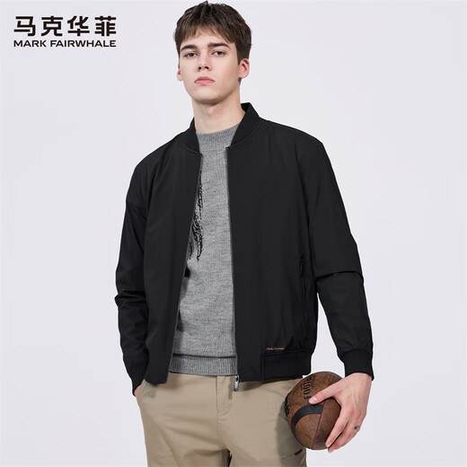 Mark Huafei Simple Baseball Collar Men's Jacket 2025 Autumn New Heavy Industry Embroidered Pilot Commuting Casual Jacket Black - Quilted Style L/175