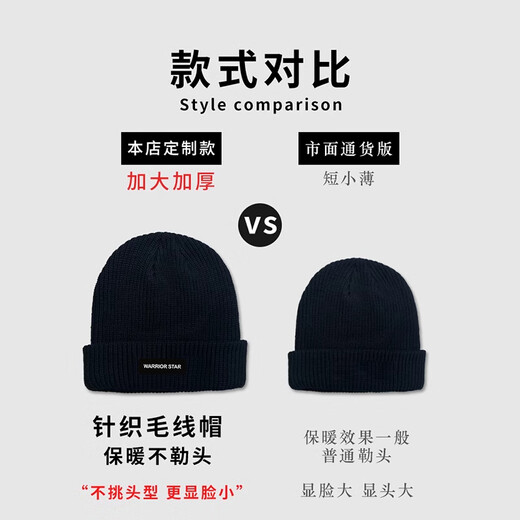 Pull back woolen hat men's autumn and winter Baotou warm knitted hat hip-hop fashion brand face small cold hat versatile black one size