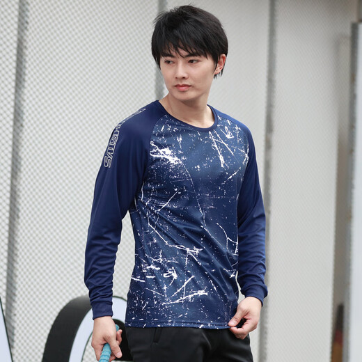 赛事威（SAISHIWEI）赛事威羽毛球服男女秋冬长袖t恤上衣运动服透气排汗套装长裤 女3892B蓝长袖 M