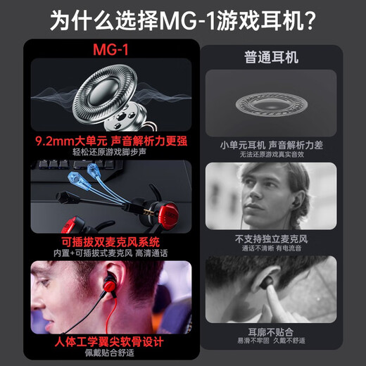 
Siberia (XIBERIA) MG-1/PRO in-ear gaming headset wired E-sports computer mobile headset 7.1 sound effect high-definition call detachable microphone Chicken-eating meeting live broadcast MG-1 black and red [7.1 sound effect top-end] sound card version