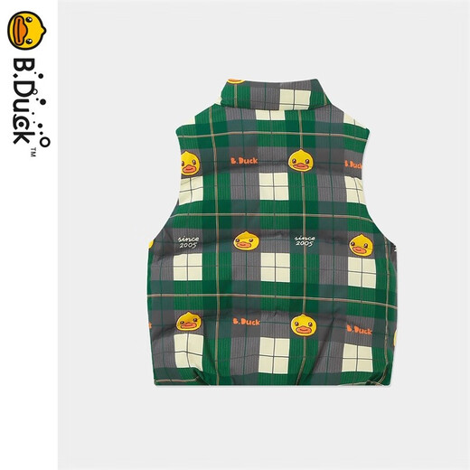 B.Duck little yellow duck children's clothing boys' down vest children's winter clothing new baby warm vest jacket dark green 90 cm