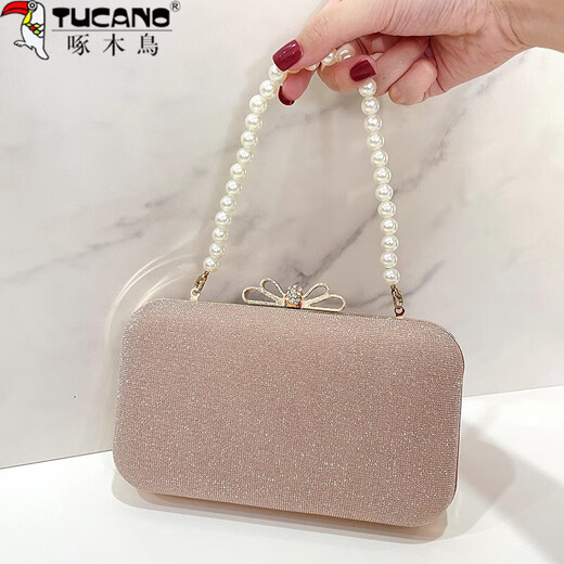 Woodpecker (TUCANO) Chinese Valentine's Day Bag Women's 2024 New Clutch Bag Women's Dinner Wedding Bag Matching Cheongsam Dress Bag Pearl Handbag Champagne Color