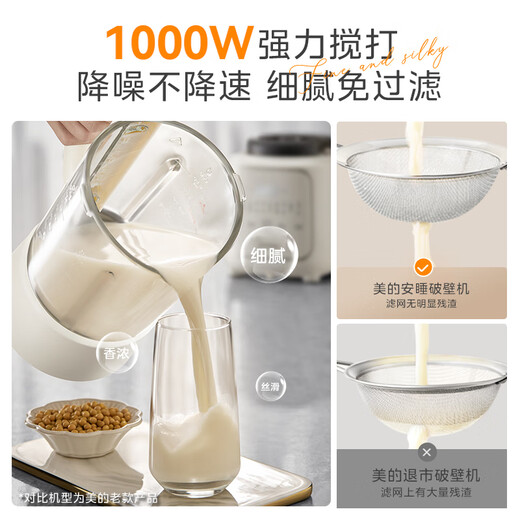 Midea Wall Breaker without Cover for Sleeping 1.75L Household Large Capacity Soybean Milk Maker Silent Light Bass Noise Reduction Multifunctional Fully Automatic No-cook Grain Juicer Ceramic Non-stick One-Push Clean MJ-PB10S36