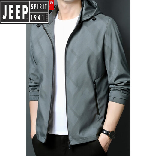 JEEP SPIRIT春秋季夹克外套男士薄款中青年时尚休闲百搭可拆卸连帽上衣 K12127款绿色(可脱卸帽) M 170