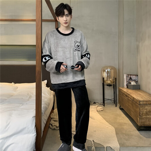 Pyjama masculin en automne et flanelle hivernale épaissis des étudiants de dessin animé rond chaud parmi les jeunes vêtements pour hommes en vrac wyex3883 l (recommandé 90-115 Jin [Jin est égal à 0,5 kg]))