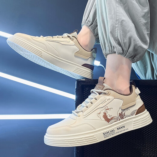 Changxiang Huili Frühlings- und Sommerschuhe Herrenschuhe atmungsable Brettschuhe Herren-Sportschuhe Weiche alleinige vielseitige Leinwand weiße Schuhe YJ-2265 Beige 42