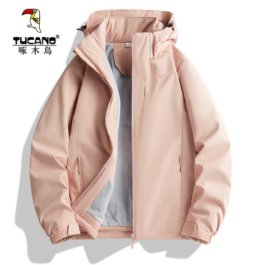 Woodpecker (TUCANO) velvet all-in-one jacket for women and men single-layer outdoor autumn and winter mountaineering jacket jacket jacket warm soft shell windbreaker 9930S Ziyuan Pink-Female Solid Color XL