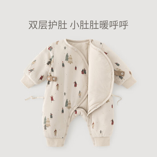 Guiqi Bear baby quilted jumpsuit winter clothing warm antibacterial monk clothing newborn baby thickened khaki autumn and winter