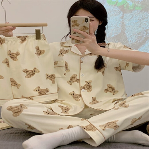
Youshifei KT cat pajamas for women in summer short-sleeved trousers three-piece cardigan loose cotton cute thin style student home 14134# Duo Pin Kulomi [Three-piece set] 2XL (135-155Jin [Jin equals 0.5 kg])