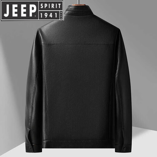 JEEP SPIRIT dad winter leather jacket middle-aged men's stand-up collar plus velvet leather jacket middle-aged and elderly casual thickened warm coat top brown fur collar 180 weight 130-150 Jin Jin is equal to 0.5 kg