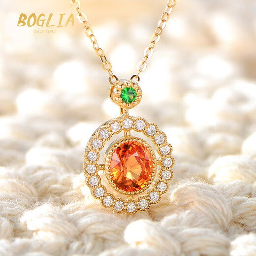 BOGLIA Necklace Women's Fanta Stone 18 Gold K Diamond Orange Gemstone Colorful Design Pendant Birthday Gift for Wife 18 Gold K Fanta Stone Necklace Brand Gift Box
