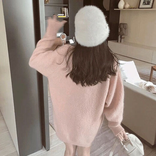 
Qinhuafang mid-length sweater covering the butt lazy style plus size large size fat mm mid-length sweater for women in autumn and winter loose and lazy black 9901 single-piece sweater 5XL size 200-230Jin [Jin equals 0.5 kg]