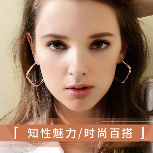 Idel Korean personalized large earrings hoop long style female European and American exaggerated temperament pendant ear jewelry simple earrings Valentine's Day birthday gift for wife and girlfriend prismatic personalized earrings E1057